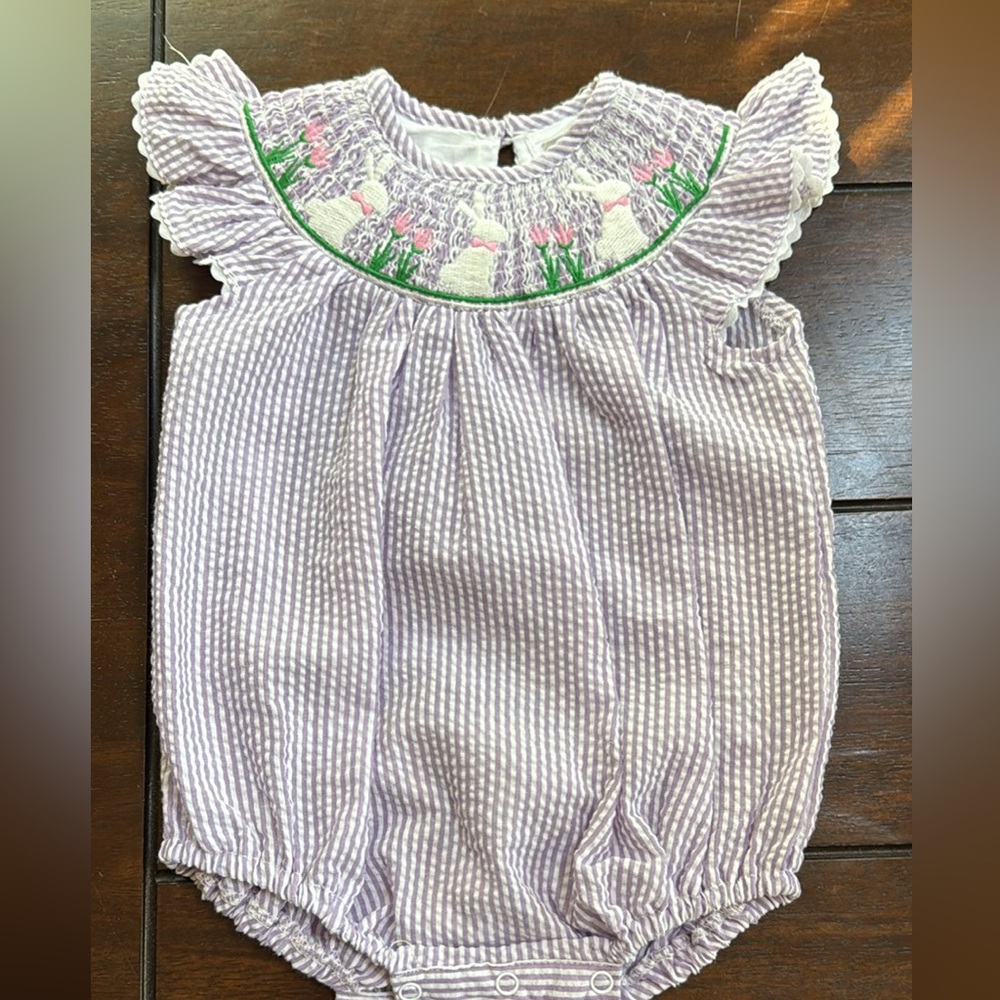 Lil Cactus Easter Bunny Striped Baby Romper